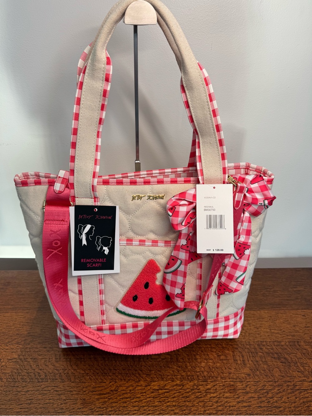 NWT Betsey Johnson Watermelon Heart Quilted Tote & Pouch Set
